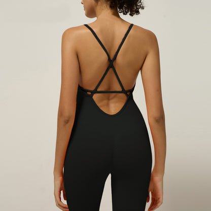 Women Seamless Backless Yoga Jumpsuit with Solid Colors