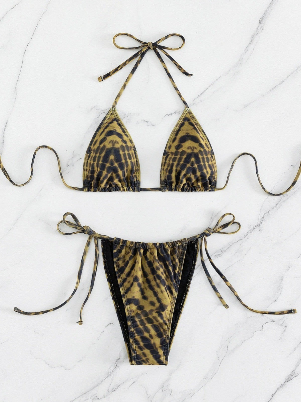 Women Sexy Retro Stripe Printed Halter-Neck Bikini Swimsuit