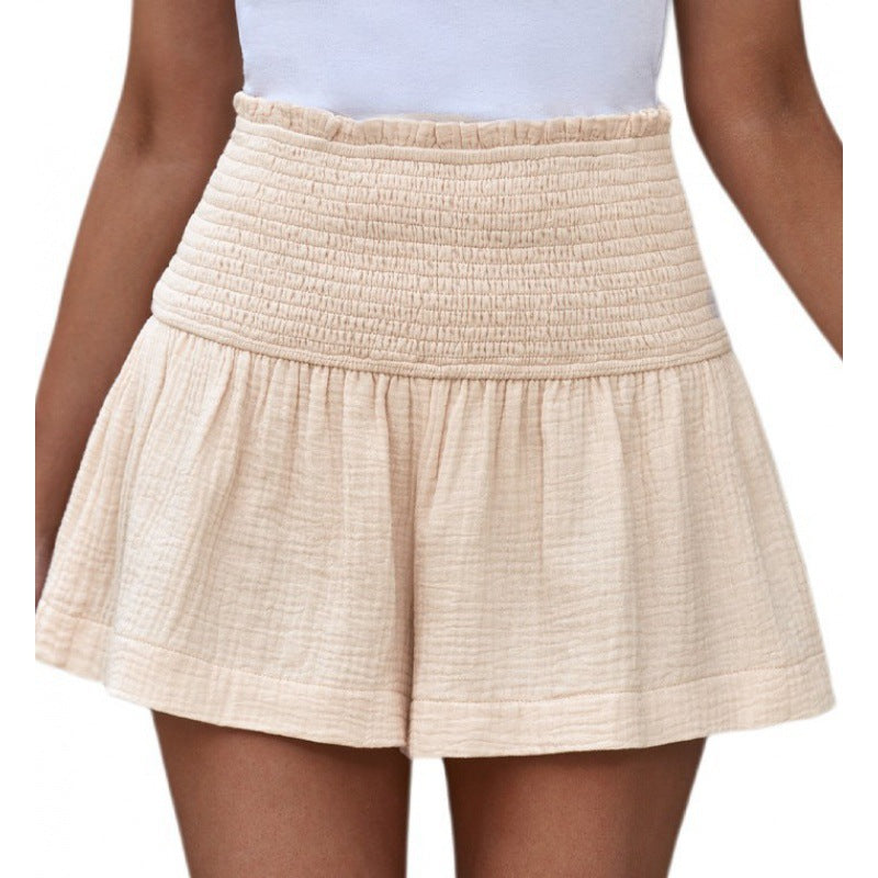 Pantalones cortos plisados ​​de cintura alta informales de algodón y lino para mujer