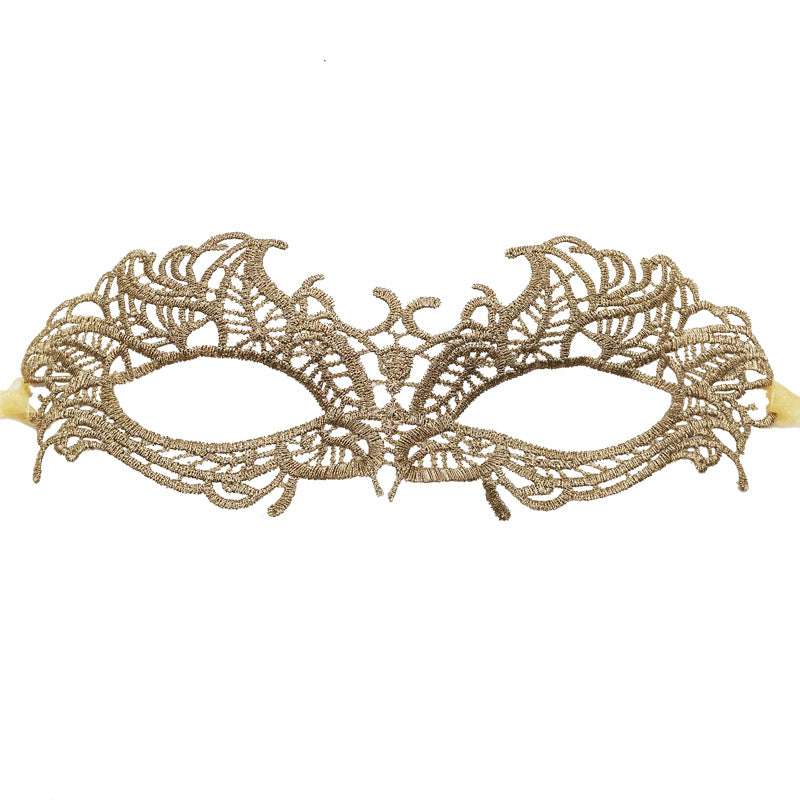 Women Sexy Hollow Half Face Gold Thread Lace Mask