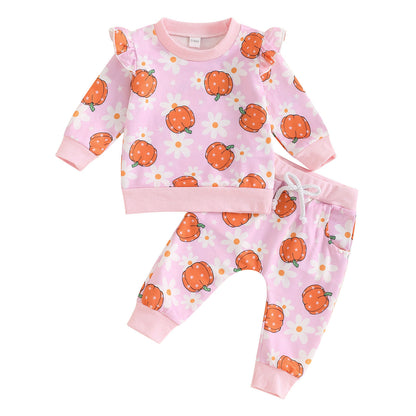 Conjunto de algodón con estampado de calabaza de Halloween para niñas y bebés