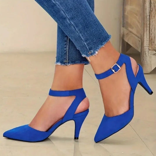 Zapatos de tacón alto con punta puntiaguda de ante de color liso sexys a la moda para mujer