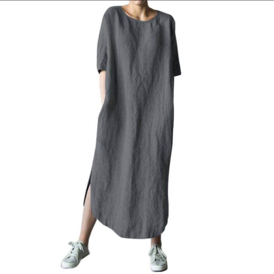 Vestido largo informal de cuello redondo y media manga para mujer