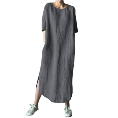 Vestido largo informal de cuello redondo y media manga para mujer