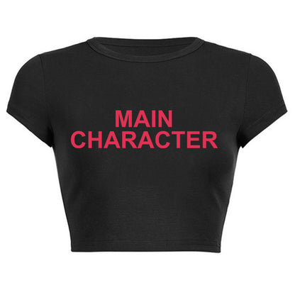 Women Simple Letter Printing Y2k White Crop T-Shirt