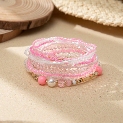 Conjunto de pulseras elásticas de cuentas de arroz multicolor bohemias