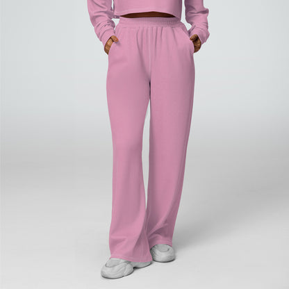 Pantalon de sport décontracté taille haute à jambes larges pour femme en coton