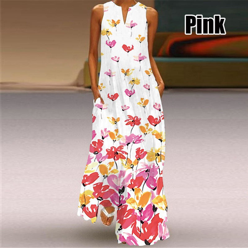 Women Plus Size Casual Fashion Boho Style Floral Heart Print Maxi Dress