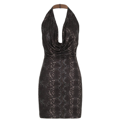 Robe sexy sans manches à col licou et couleur unie pour femme