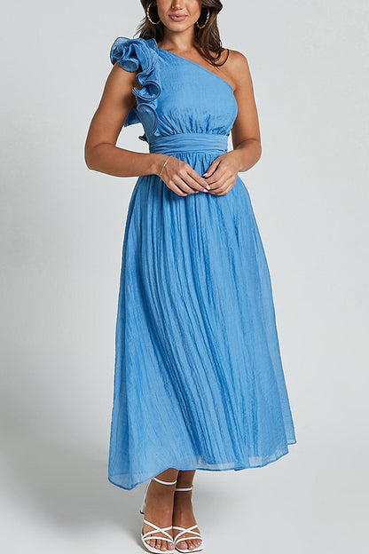 Women Fashion Solid Color Shoulder Backless Dress
