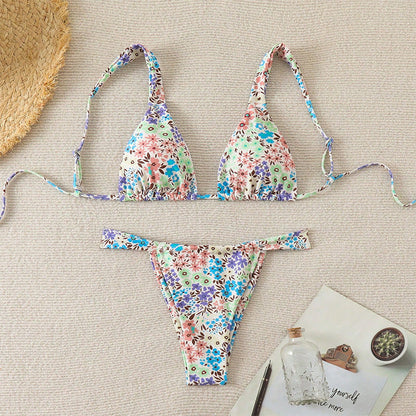 Maillot de bain bikini sexy à lacets et imprimé floral pour femme