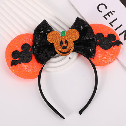 Décoration de fête d'Halloween, bandeaux amusants à paillettes, nœud, crâne, citrouille