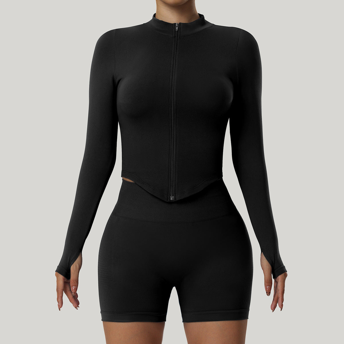 Top informal con cremallera y cuello vertical de color liso para mujer