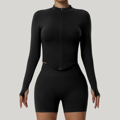 Top informal con cremallera y cuello vertical de color liso para mujer