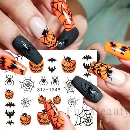 Autocollants pour ongles motif crâne et feuille d'érable pour femme, mode Halloween