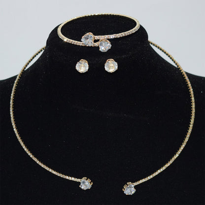 Women Fashion Simple Elegant Zircon Jewelry Trio Set