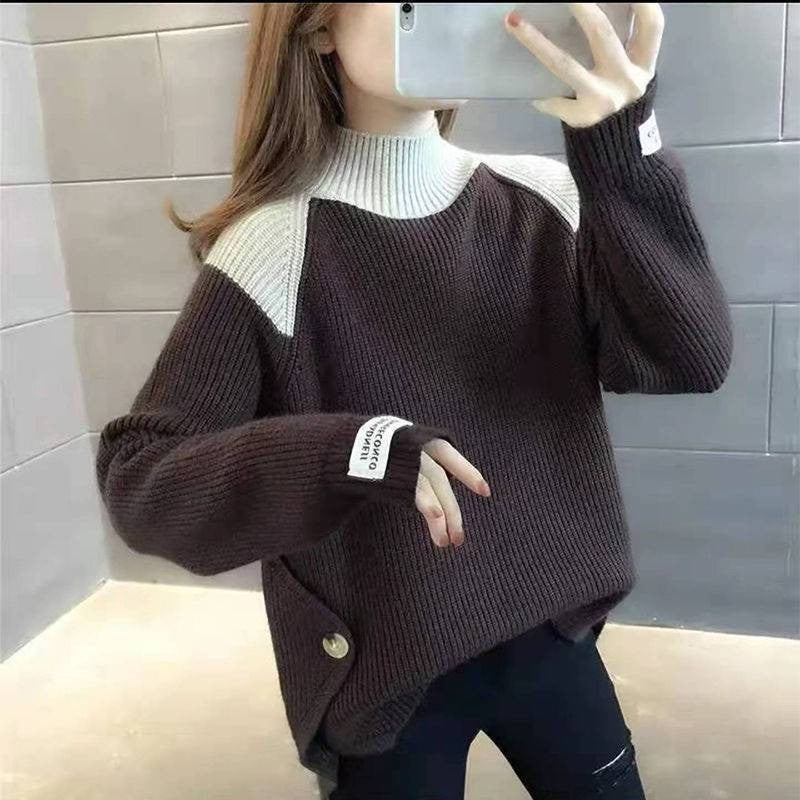 Autumn And Winter Women'S Casual Contrast Color Sweater