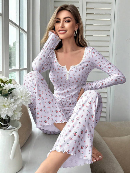 Women Fashion Casual Floral Printed Pajamas Set
