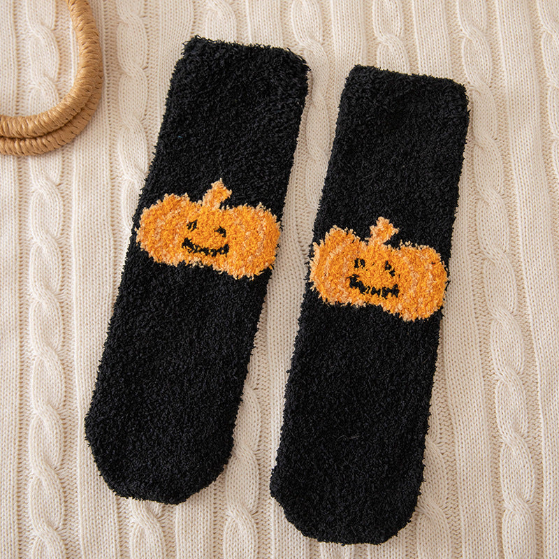 Calcetines unisex de Halloween con diseño de murciélago fantasma y forro polar coral