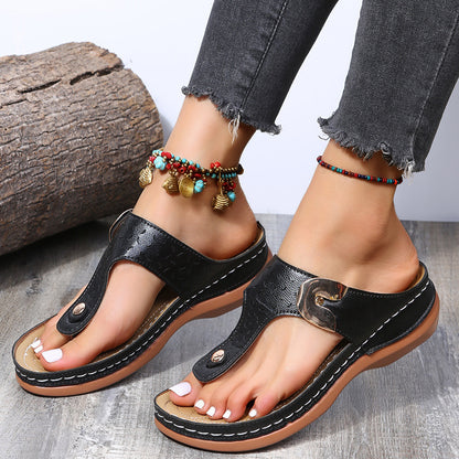Women Fashion Casual Solid Color Wedge Slippers with Buckle