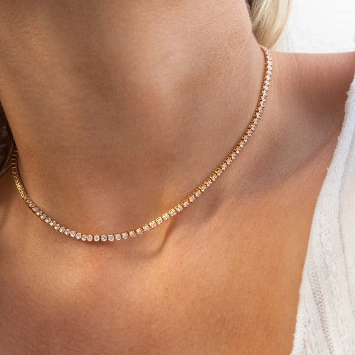 Collar de circonitas simple de moda para mujer, colgante geométrico de acero inoxidable