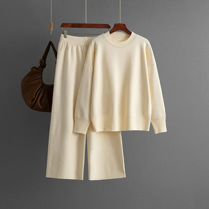 Women Casual Solid Color Knitted Sweater and Pants Set