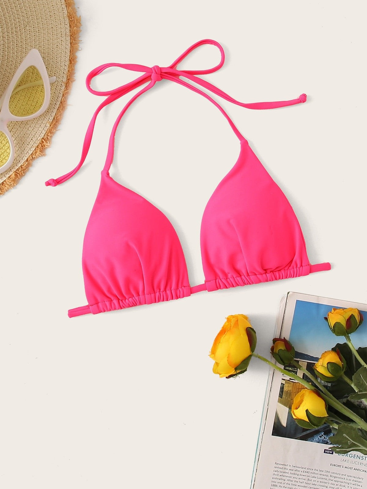 Bikini sexy de cuello halter de color sólido para mujer
