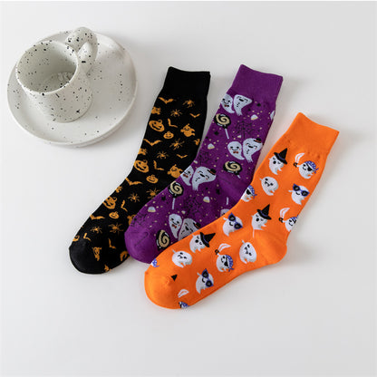 Calcetines de tubo con calabaza fantasma de dibujos animados de Halloween