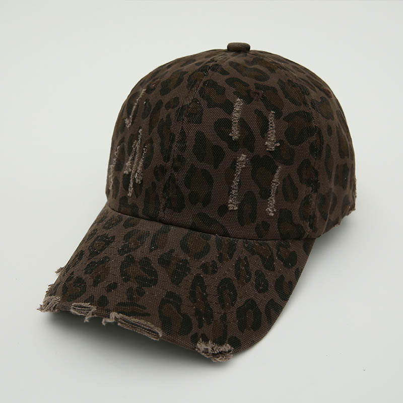 Women Fashion Leopard Broken Hole Baseball Cap