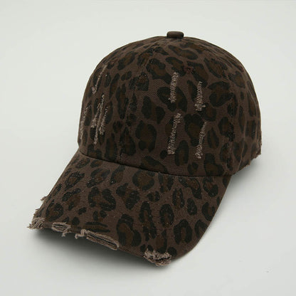 Women Fashion Leopard Broken Hole Baseball Cap