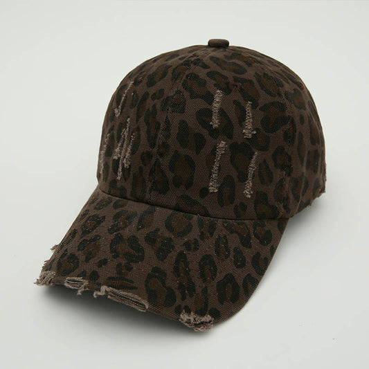Gorra de béisbol con estampado de leopardo y agujeros rotos para mujer