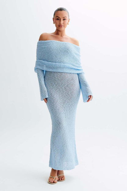Vestido playero liso de manga larga con cuello redondo para mujer