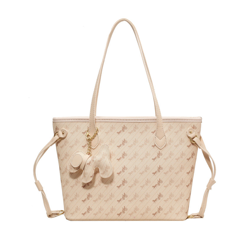 Bolso de mano de PU de gran capacidad con estampado retro a la moda para mujer para uso diario