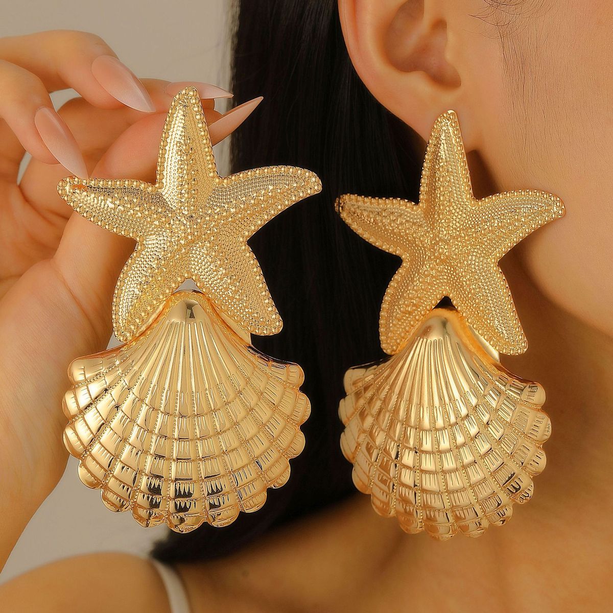 Exaggerated Starfish Conch Texture Stud Earrings Alloy Geometric Style
