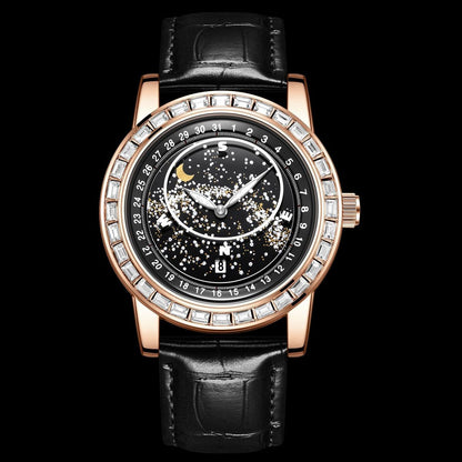 Men Casual Rotating Sky Star Rhinestone Waterproof Watch - Stylish and Durable