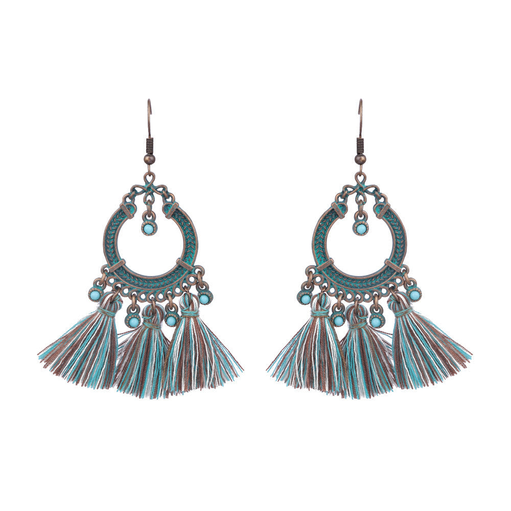 Boucles d'oreilles turquoise de style ethnique bohème