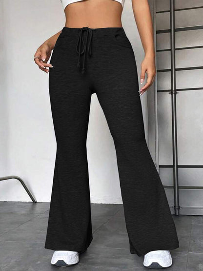 Pantalones acampanados con cordón y retazos de talla grande informales a la moda para mujer