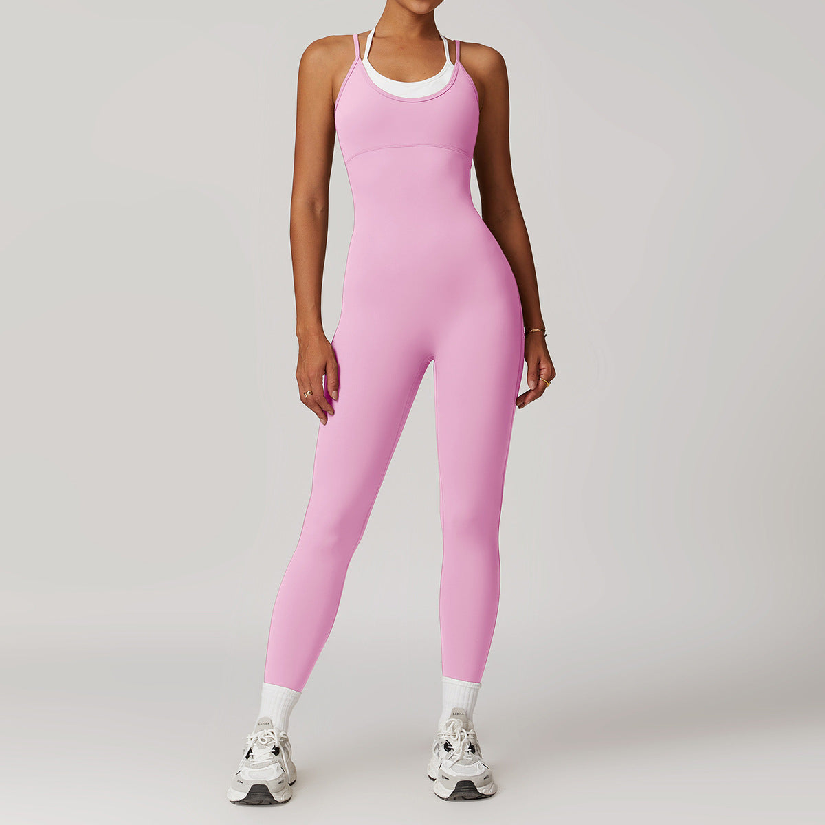 Women Fashion Fake Two-Piece Contrast Color Yoga Jumpsuit
