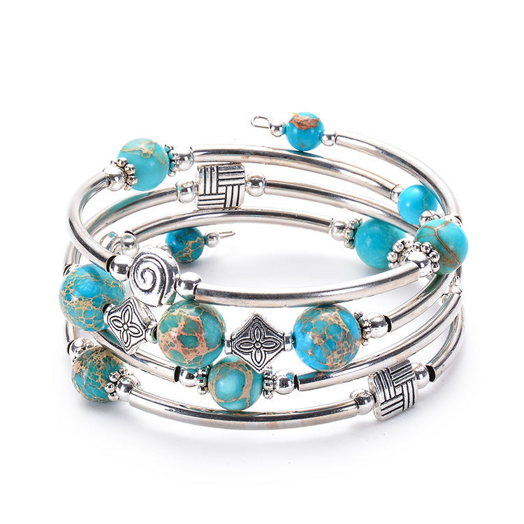 Pulsera de turquesa natural bohemia de moda para mujer