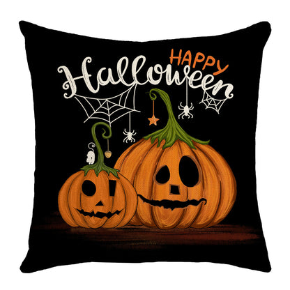 Halloween Cartoon Pumpkin Cat Witch Hat Sofa Cushion Cover