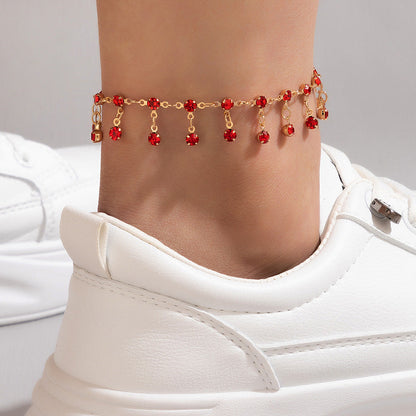 Tobillera con borlas de diamantes de imitación de aleación bohemia para mujer