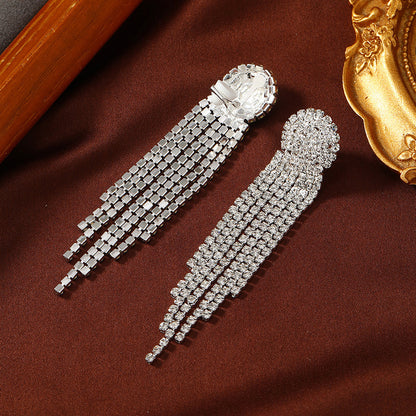 Boucles d'oreilles pendantes longues à pampilles et strass pour femmes
