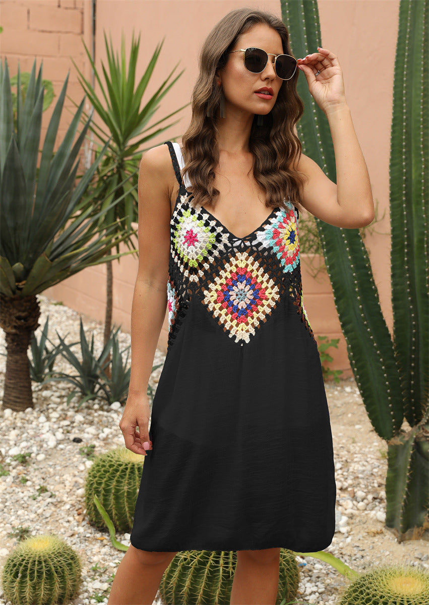 Vestido playero sexy de crochet sin espalda para mujer