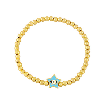 Pulsera de cuentas doradas con ojos de diablo y estrellas sencillas a la moda para mujer