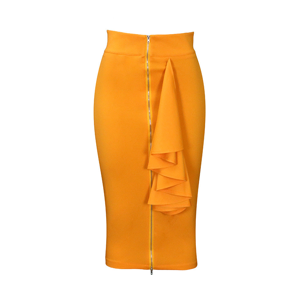 Women Fashion Sexy Solid Color Plus Size Zipper Skirt