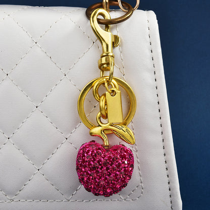 Women Fashion Metal Cute Rhinestone Apple Keychain