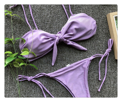 Bikini sexy con tirantes de color sólido para mujer