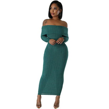 Women Fashion Sexy Solid Color Off Shoulder Dress