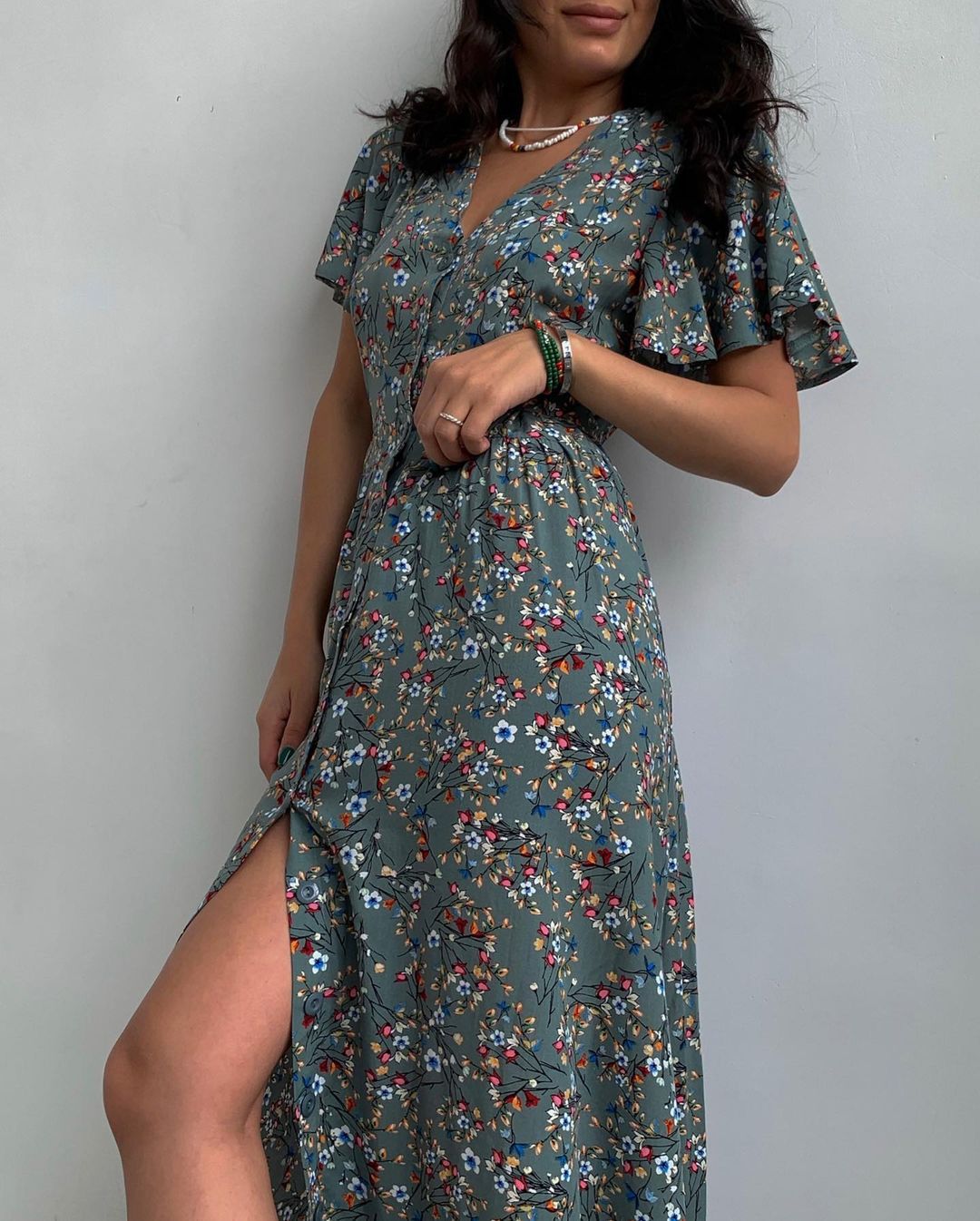 Vestido holgado informal con estampado floral, escote en V y manga corta para mujer