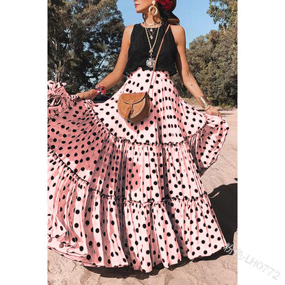 Women Casual Polka Dot Polyester Sleeveless Skirt